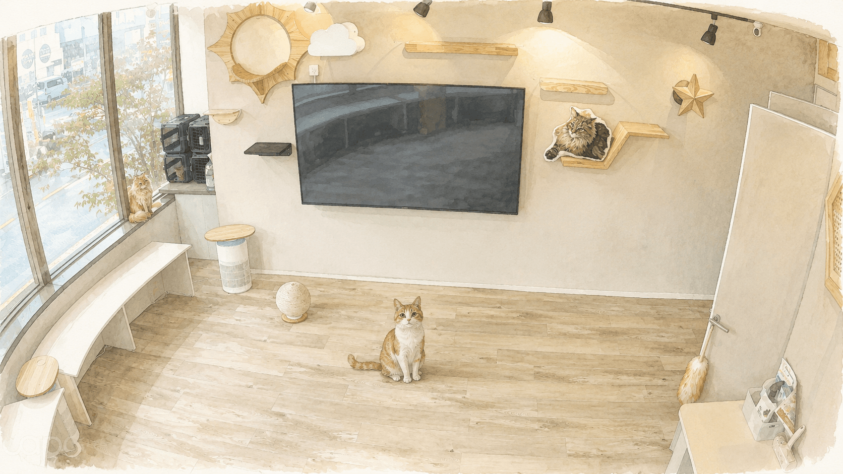 猫ラウンジで過ごす猫の写真